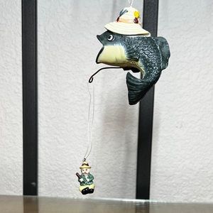 Vintage “Fisherman On A Hook” Christmas Ornament Gag Gift Orig Box Polyresin